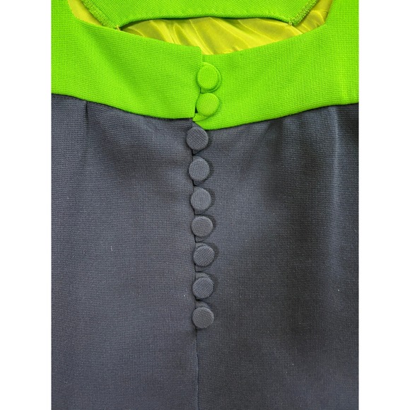 Vintage 60s Stanton Jrs Mod Navy Lime Green Colorblock Shift Mini Dress Women 9 - Picture 2 of 6